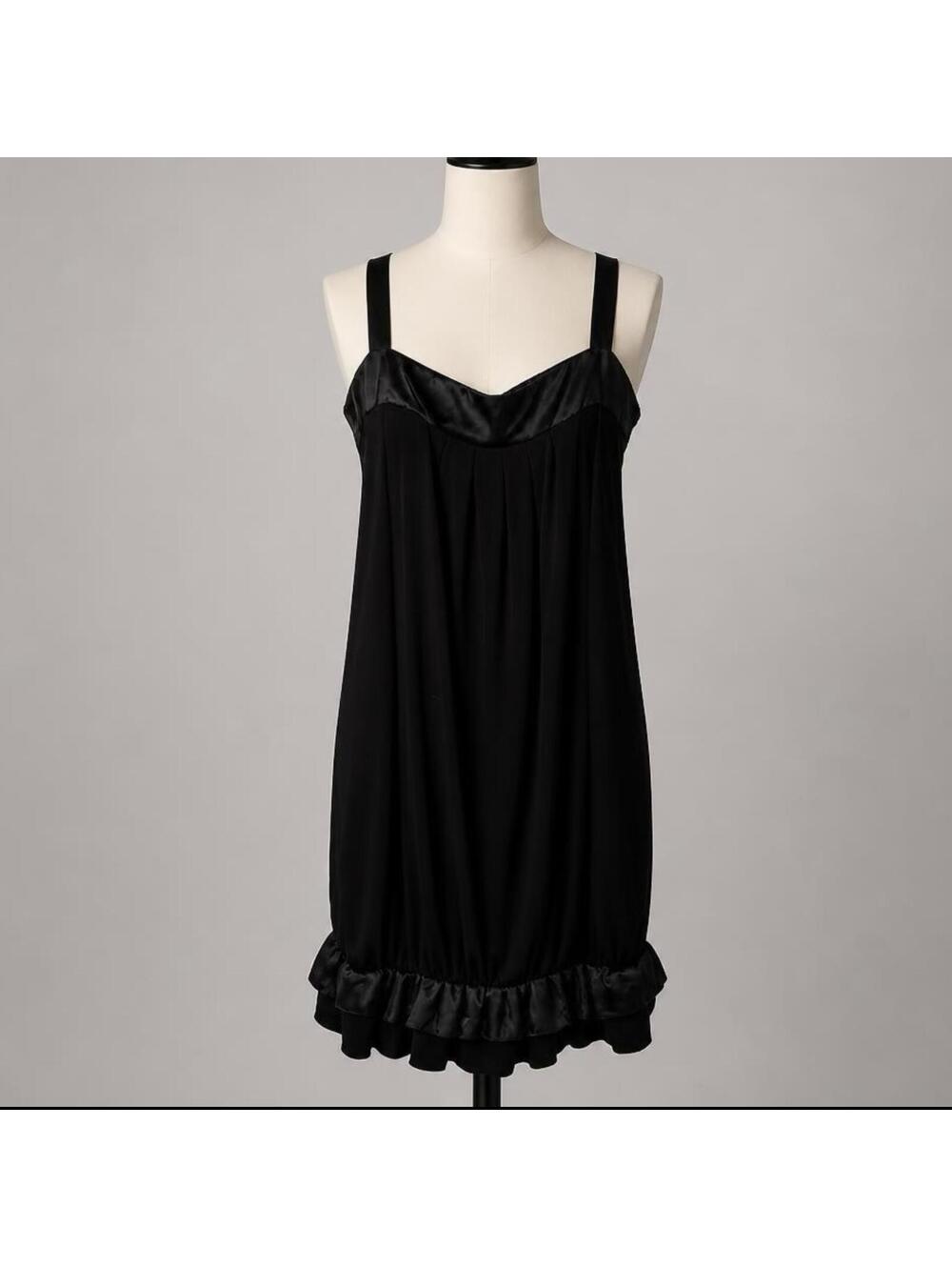 Sushiflower Black Satin Trim Sleeveless Dress Size L